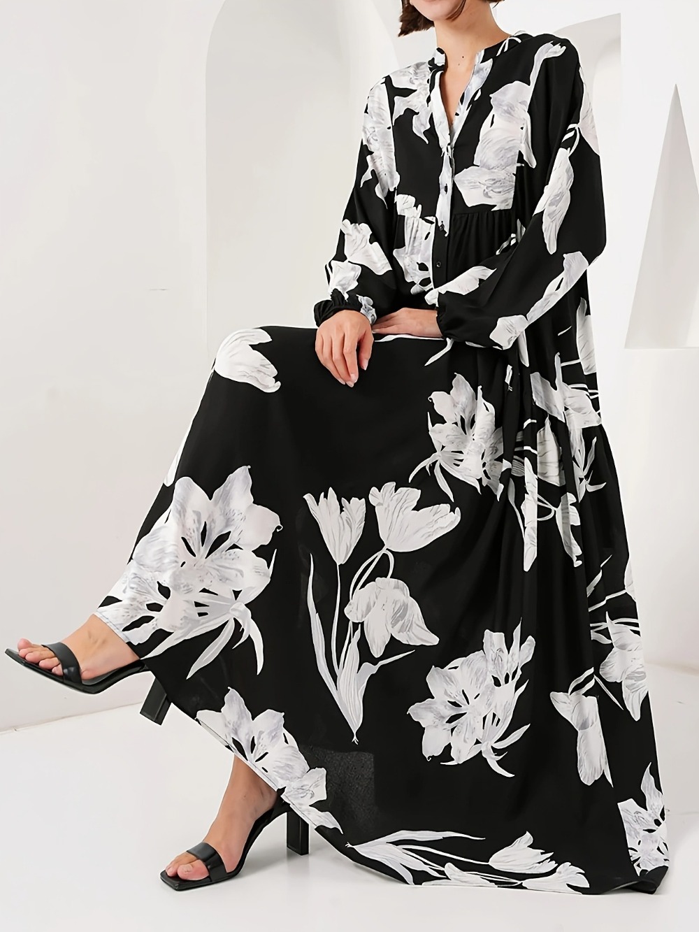Jalabiya Women Arabic - Eid vestido feminino muçulmano flor impressão